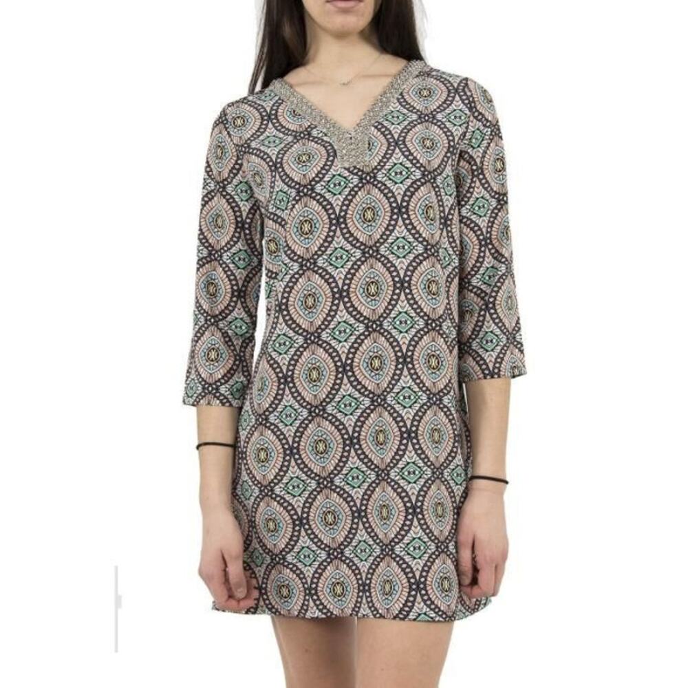 Modcloth Molly Bracken Medallion V Neck Beaded Tunic Top Mini Dress XS